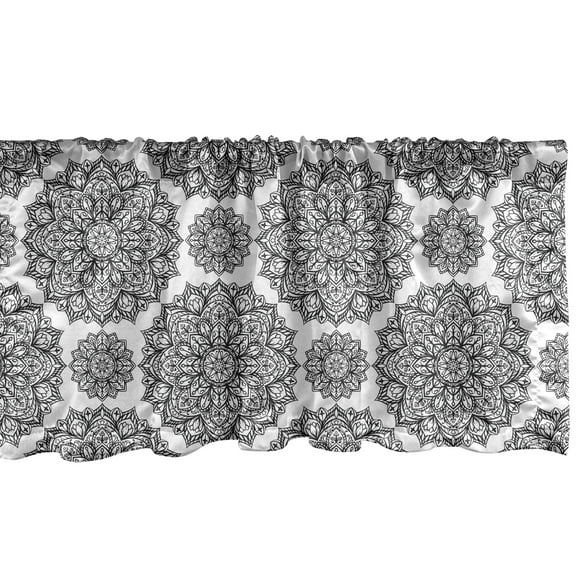 Ambesonne Mandala Window Valance, Oriental Mandala Design, 54" X 18", Black and White