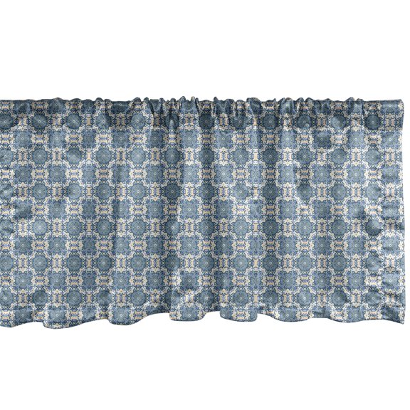 Ambesonne Mandala Window Valance, Repeating Form, 54" X 18", Reseda Green Pale Blue