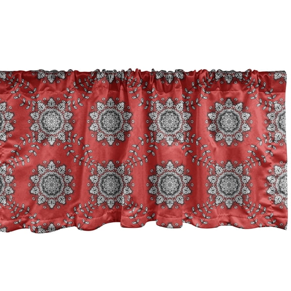 Ambesonne Mandala Window Valance, Sketchy Leaves Swirl Art, 54" X 18", Vermilion White