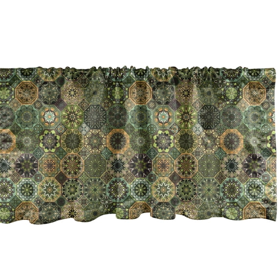 Ambesonne Mandala Window Valance, Traditional Pattern with Flowers Eastern Influenced Design, Curtain Valance for Kitchen Bedroom Decor with Rod Pocket, 54" X 18", Multicolor