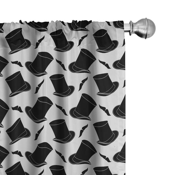 Ambesonne Manly 4-Panel Curtains, Magician Hat and Mustache, 56"x63", Charcoal Grey Pale Grey
