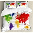 thumbnail image 1 of Ambesonne Map Duvet Cover Set, World Map Art, 2-Calking, Red Purple and Yellow, 1 of 6