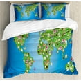 thumbnail image 1 of Ambesonne Map Duvet Cover Sets, Daisy Lily Grass, 2-Queen, Lime Green Blue, 1 of 7