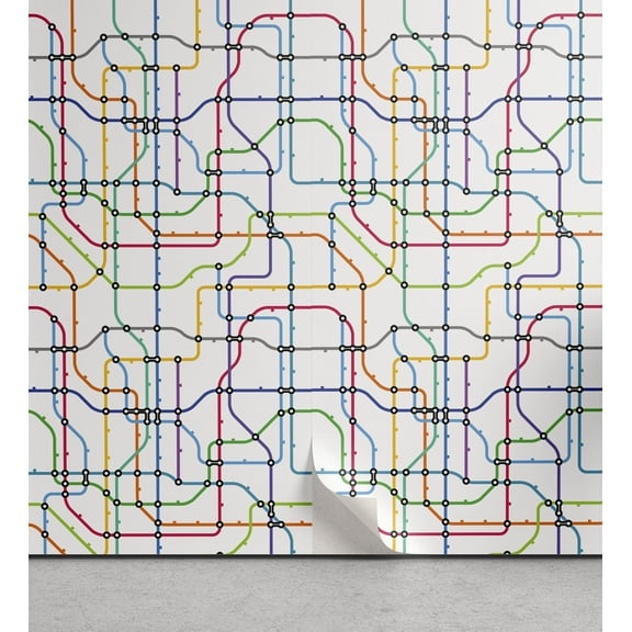 Ambesonne Map Peel & Stick Wallpaper for Home, Colorful Lines Metro Scheme, 13"x72", Multicolor