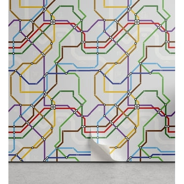 Ambesonne Map Peel & Stick Wallpaper for Home, Vibrant Striped Metro Route, 13"x72", Multicolor