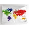 thumbnail image 1 of Ambesonne Map Pillow Sham, World Map Art, 26" X 20", Red Purple and Yellow, 1 of 2