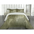 thumbnail image 1 of Ambesonne Map Quilted Coverlet 3 Pcs, Nostalgic World Map, King Size, Army Green, 1 of 4