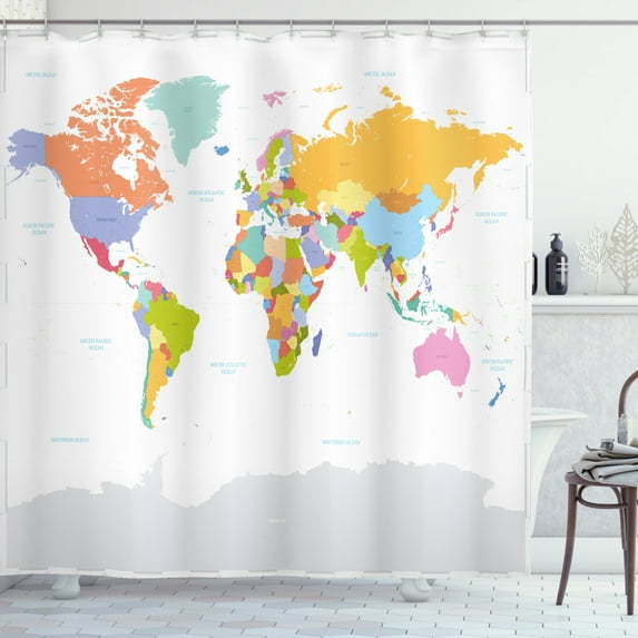 Ambesonne Map Shower Curtain, Detailed Political Colorful, 69"Wx84"L, Multicolor