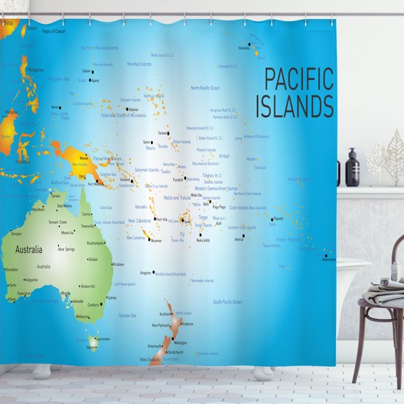 Ambesonne Map Shower Curtain, Pacific Islands Informational, 69"Wx70"L, Sky Blue Multicolor