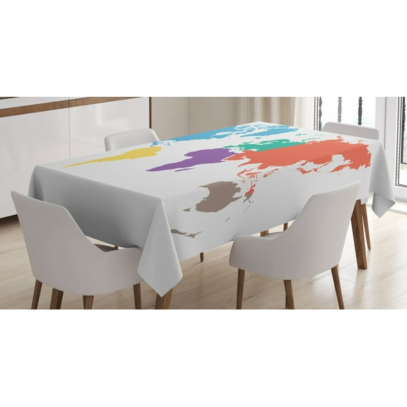 Ambesonne Map Tablecloth Rectangular Table Cover, World Global Continents, 60"x84", Multicolor