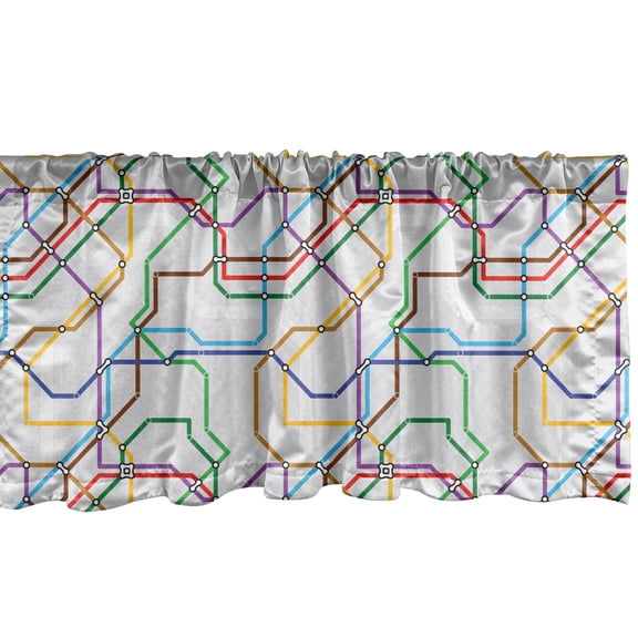 Ambesonne Map Window Valance, Vibrant Striped Metro Route, 54" X 18", Multicolor