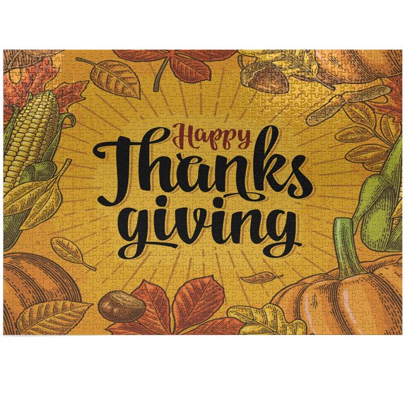 Ambesonne Maple Leaf Jigsaw Puzzle Durable Cardboard, Happy Thanksgiving Art, 1000 pcs, Multicolor