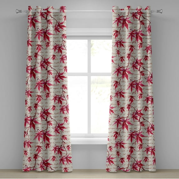Ambesonne Maple Leaves Grommet Curtain, Canadian Leaf Pattern, 50"x96", Hot Pink Dark Coral