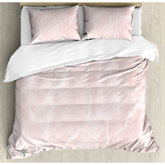 Ambesonne Marble Print Duvet Cover Set, Mineral Scratches, 2-Calking, Pale Pink White