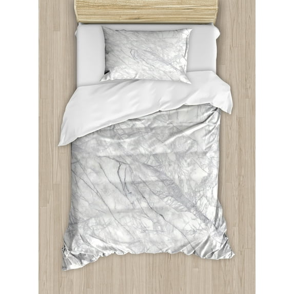 Ambesonne Marble Print Duvet Cover Sets, Fracture Lines Veins, 2-Twin, Pale Grey White