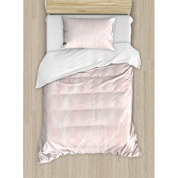 Ambesonne Marble Print Duvet Cover Sets, Mineral Scratches, 2-Twin, Pale Pink White