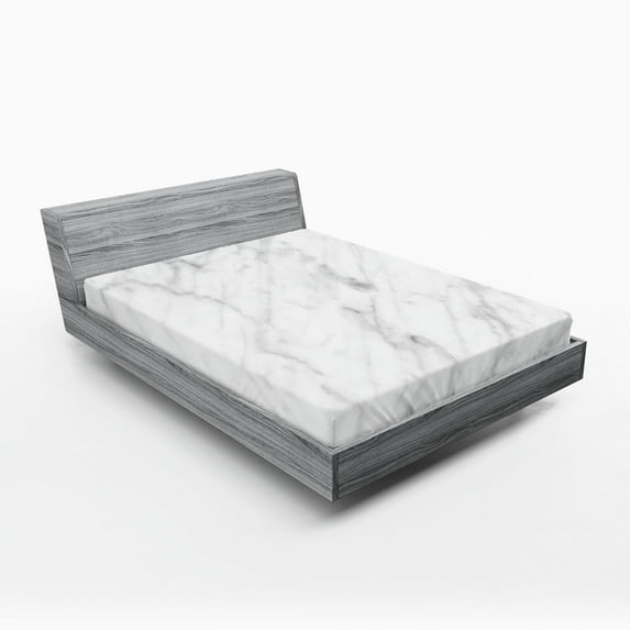 Ambesonne Marble Print Fitted Sheet 2 Pcs Set, Carrara Organic Tile, Full, White and Pale Sage Green
