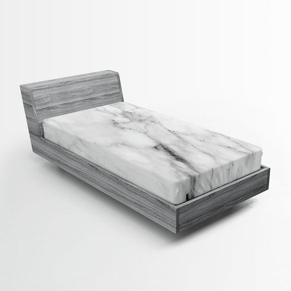 Ambesonne Marble Print Fitted Sheet 2 Pcs Set, Cracked Lines, Twin XL, Grey Dust White