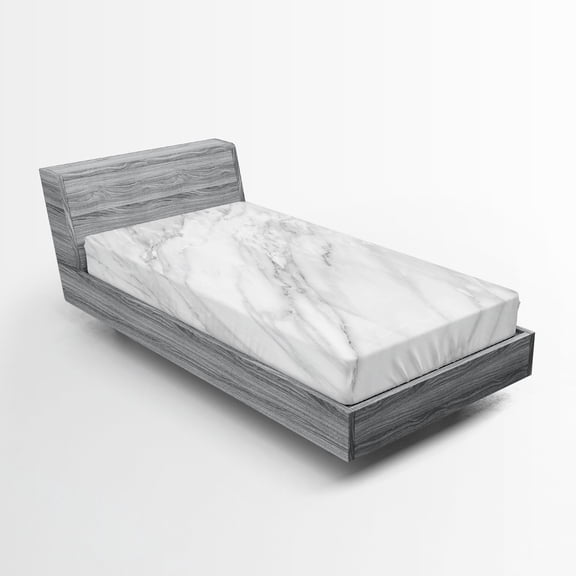 Ambesonne Marble Print Fitted Sheet 2 Pcs Set, Stained Monochrome, Twin, White Pale Grey