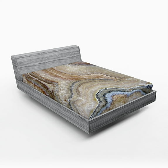 Ambesonne Marble Print Fitted Sheet 2 Pcs Set, Surreal Onyx Surface, California King, Cinnamon Beige Tan