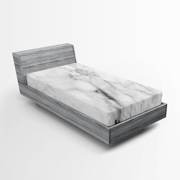 Ambesonne Marble Print Fitted Sheet, Cracked Lines, Twin Size, Grey Dust White