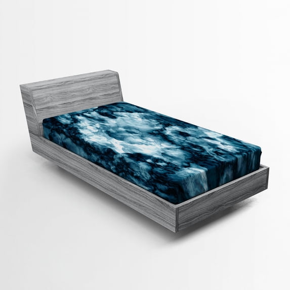 Ambesonne Marble Print Fitted Sheet, Marble Stone Effect, Twin Size, Blue