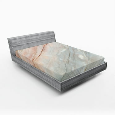 Ambesonne Marble Print Fitted Sheet, Onyx Scratches, Full Size, Pale Grey Peach