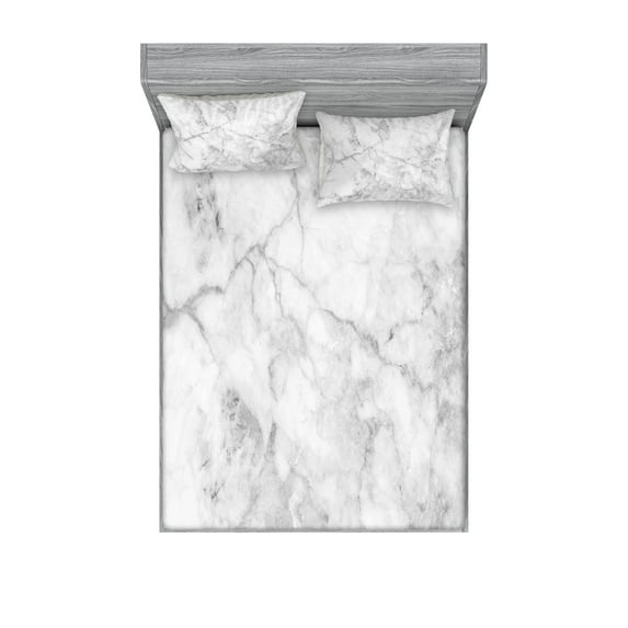 Ambesonne Marble Print Fitted Sheet & Pillow Sham Set, Lines Stained Grunge, Queen, Grey Dust