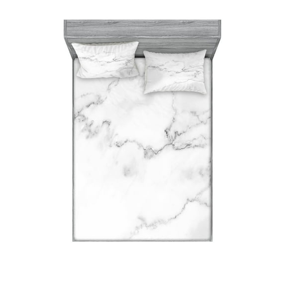 Ambesonne Marble Print Fitted Sheet & Pillow Sham Set, Mineral Organic, Calking, Grey Dust