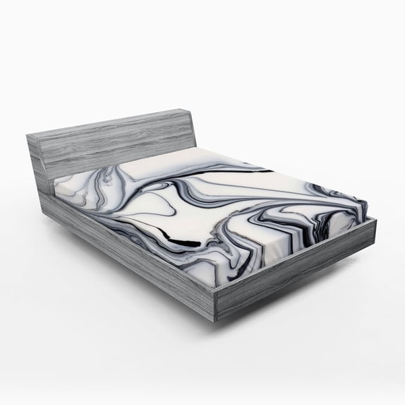Ambesonne Marble Print Fitted Sheet, Trippy Unusual Forms, Full Size, Black Pale Grey Dust