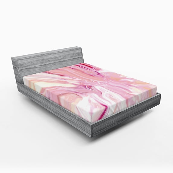 Ambesonne Marble Print Fitted Sheet, Watercolors Mixed, Full Size, Magenta Coral Cream