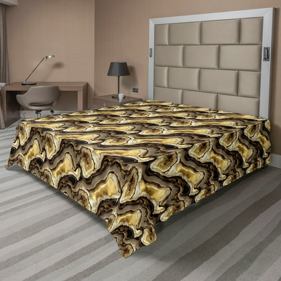 Ambesonne Marble Print Flat Bedding Sheet Soft Top Sheet, Rock Print Nature Vibe, King, Chocolate Mustard Taupe