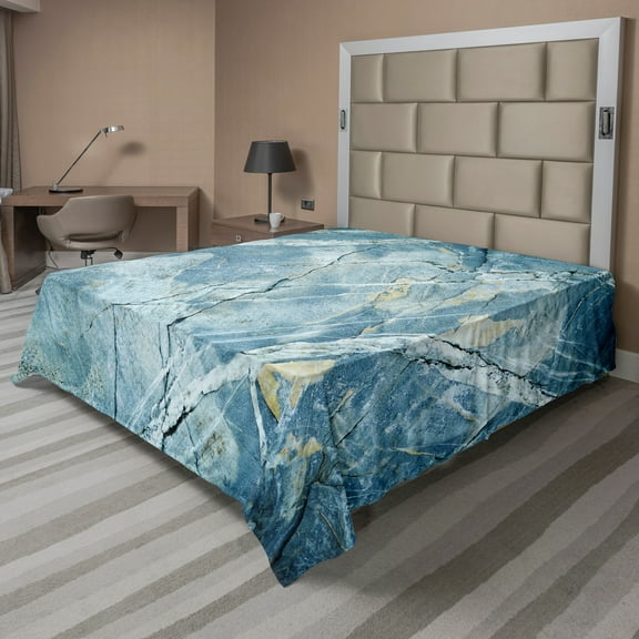 Ambesonne Marble Print Flat Sheet, Granite Stone, California King, Pale Blue Grey
