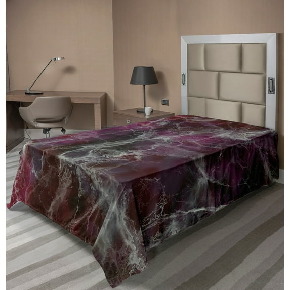 Ambesonne Marble Print Flat Sheet, Psychedelic Cloudy, TwinXL Size, Charcoal Grey Magenta