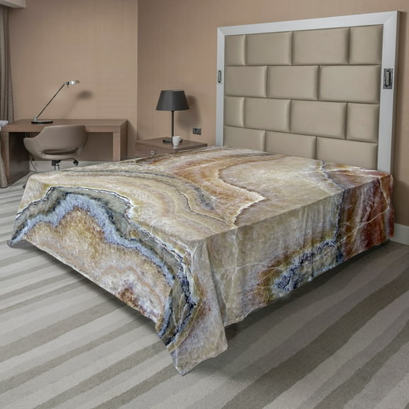 Ambesonne Marble Print Flat Sheet, Surreal Onyx Surface, California King, Cinnamon Beige Tan