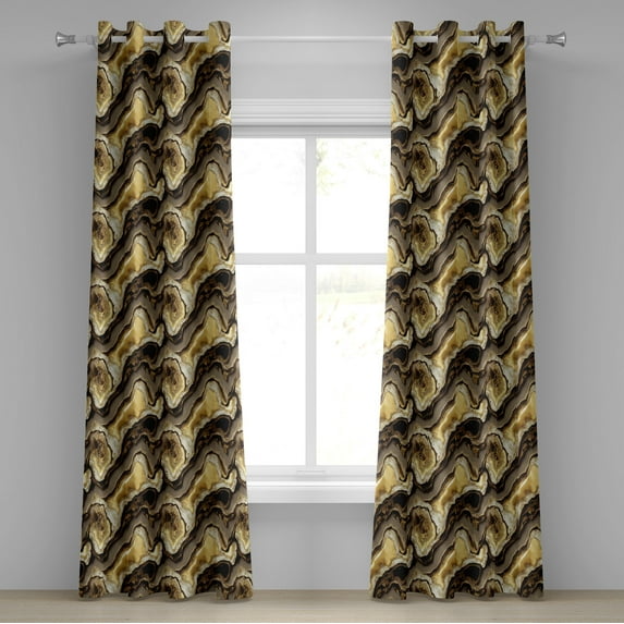 Ambesonne Marble Print Grommet Curtain, Rock Print Nature Vibe, 50"x72", Chocolate Mustard Taupe