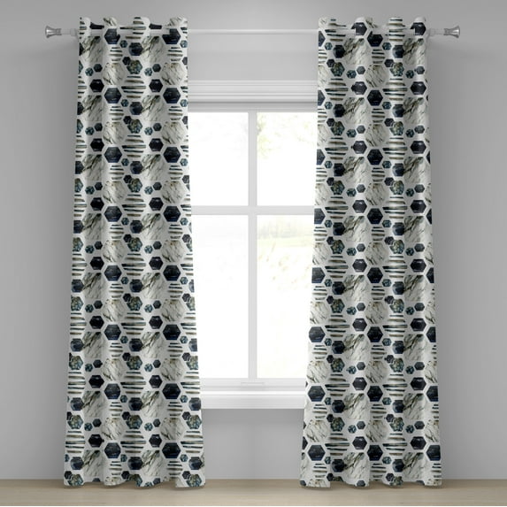 Ambesonne Marble Print Grommet Curtain, Stone Print Geometric, 50"x72", White Dark Blue and Eggshell