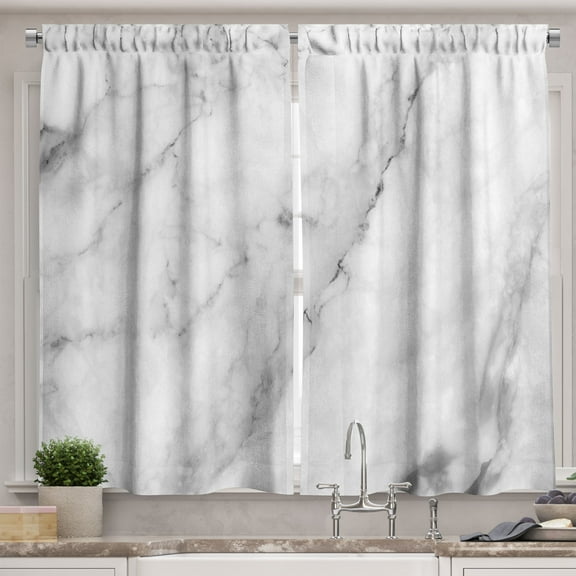 Ambesonne Marble Print Kitchen Curtains, Granite Surface Motif, 55"x39", Grey Dust White