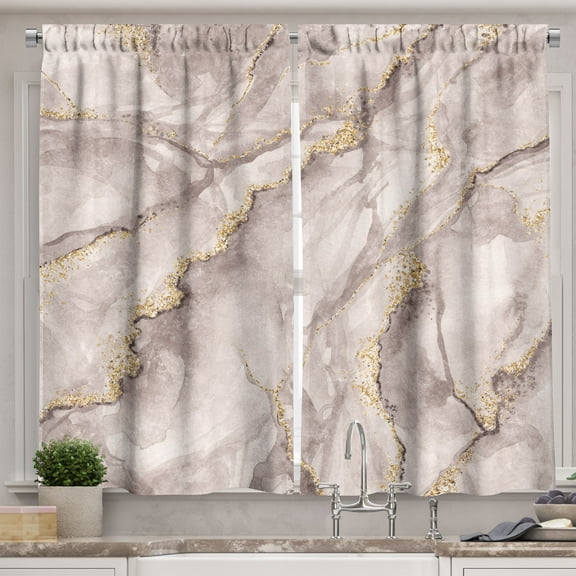 Ambesonne Marble Print Kitchen Curtains, Neutral Modern Minimal, 55"x45", Pale Taupe Tan