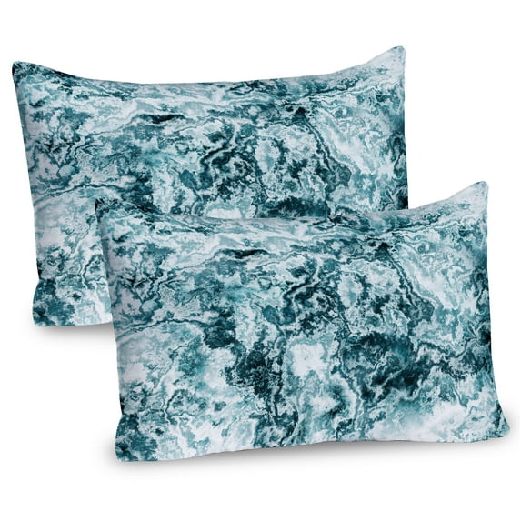Ambesonne Marble Print Pillow Sham 2 Pack, Rocky Surface Pattern, 26"x20", Jade Green Teal White