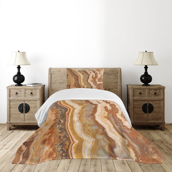 Ambesonne Marble Print Quilted Bedspread Set 2 Pcs, Watercolor Mineral, Twin Size, Multicolor