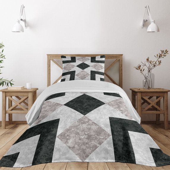 Ambesonne Marble Print Quilted Coverlet 2 Pcs, Marble Effect, Twin Size, Black Beige