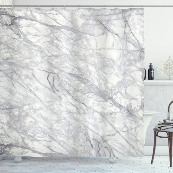 Ambesonne Marble Print Shower Curtain, Fracture Lines Veins, 69"Wx75"L, Pale Grey White