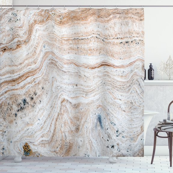 Ambesonne Marble Print Shower Curtain, Grunge Pattern Stone, 69"Wx84"L, Warm Taupe and Pale Eggshell