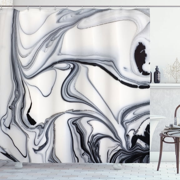 Ambesonne Marble Print Shower Curtain, Trippy Unusual Forms, 69"Wx70"L, Black Pale Grey Dust