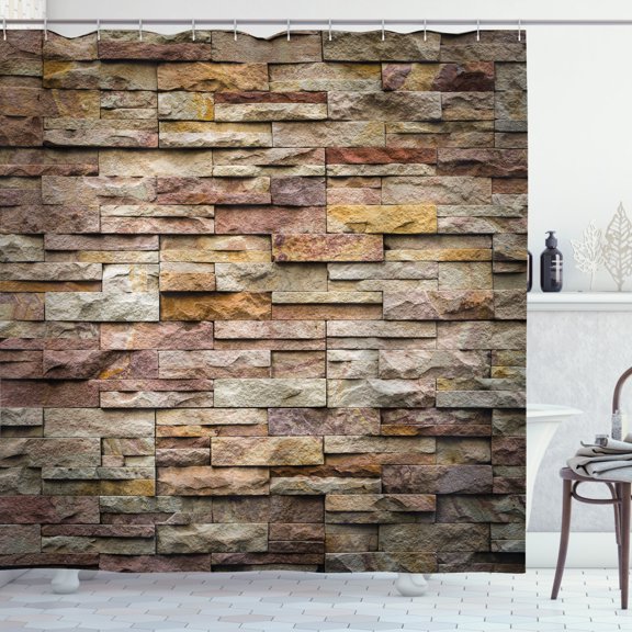 Ambesonne Marble Print Shower Curtain, Urban Brick Slate Wall, 69"Wx75"L, Multicolor