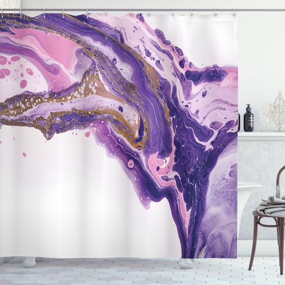 Ambesonne Marble Print Shower Curtain, Waves Soft Purple Hues, 69"Wx84"L, Quartz Soft Pink and Lilac