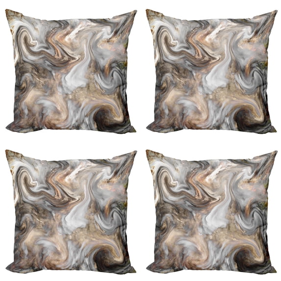 Ambesonne Marble Print Throw Pillow Cover 4 Pack, Retro Paintbrush, 16", Sand Brown and Pale Grey