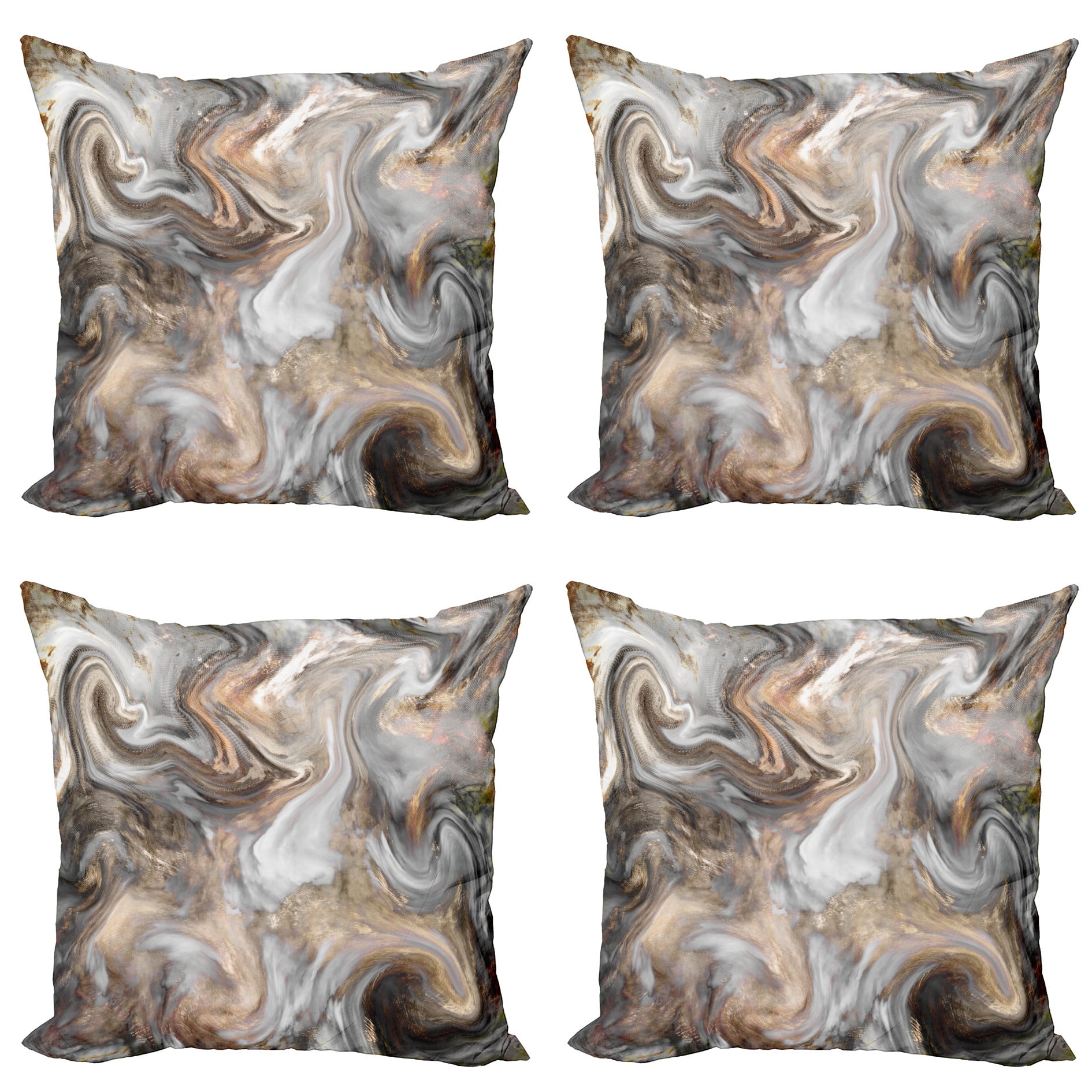 Sand Brown and Pale Grey Marble Print Throw Pillow Set