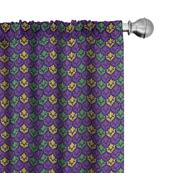 Ambesonne Mardi Gras Window Curtains, Antique Motifs Tile, Each 28" W x 84" L, Purple Green Yellow